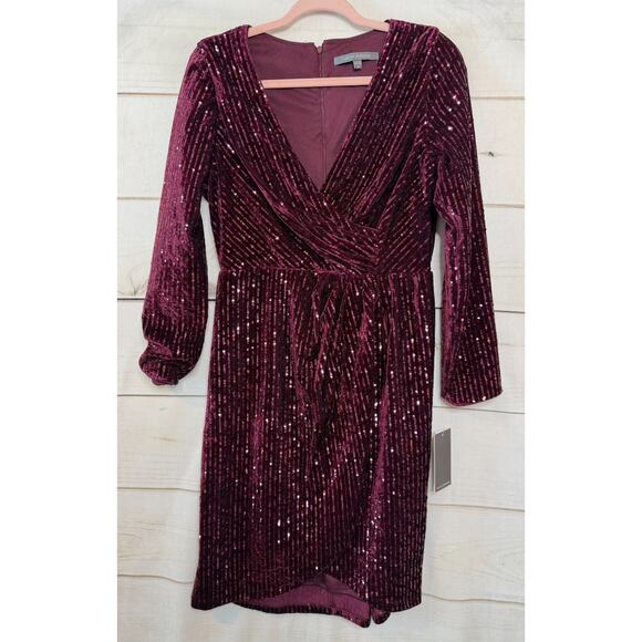Julie Jordan Velvet Long Sleeve Sequin Dress in Wine Color Size 8 NWT - Picture 1 of 7